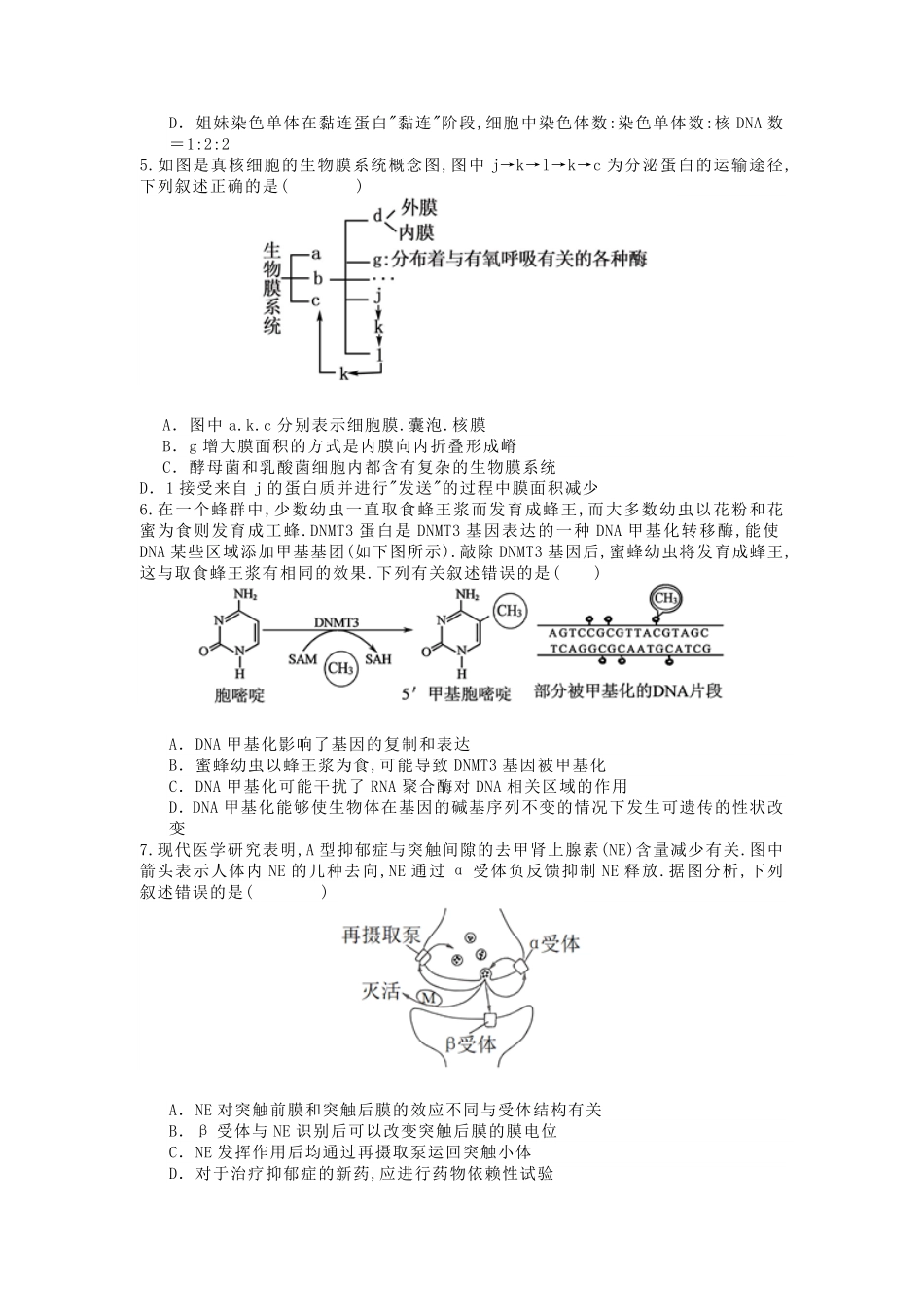 2024年黑龙江高考生物模拟试题及答案.pdf_第1页
