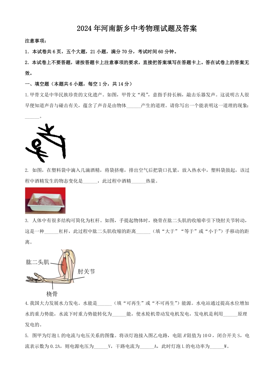 2024年河南新乡中考物理试题及答案.pdf_第1页