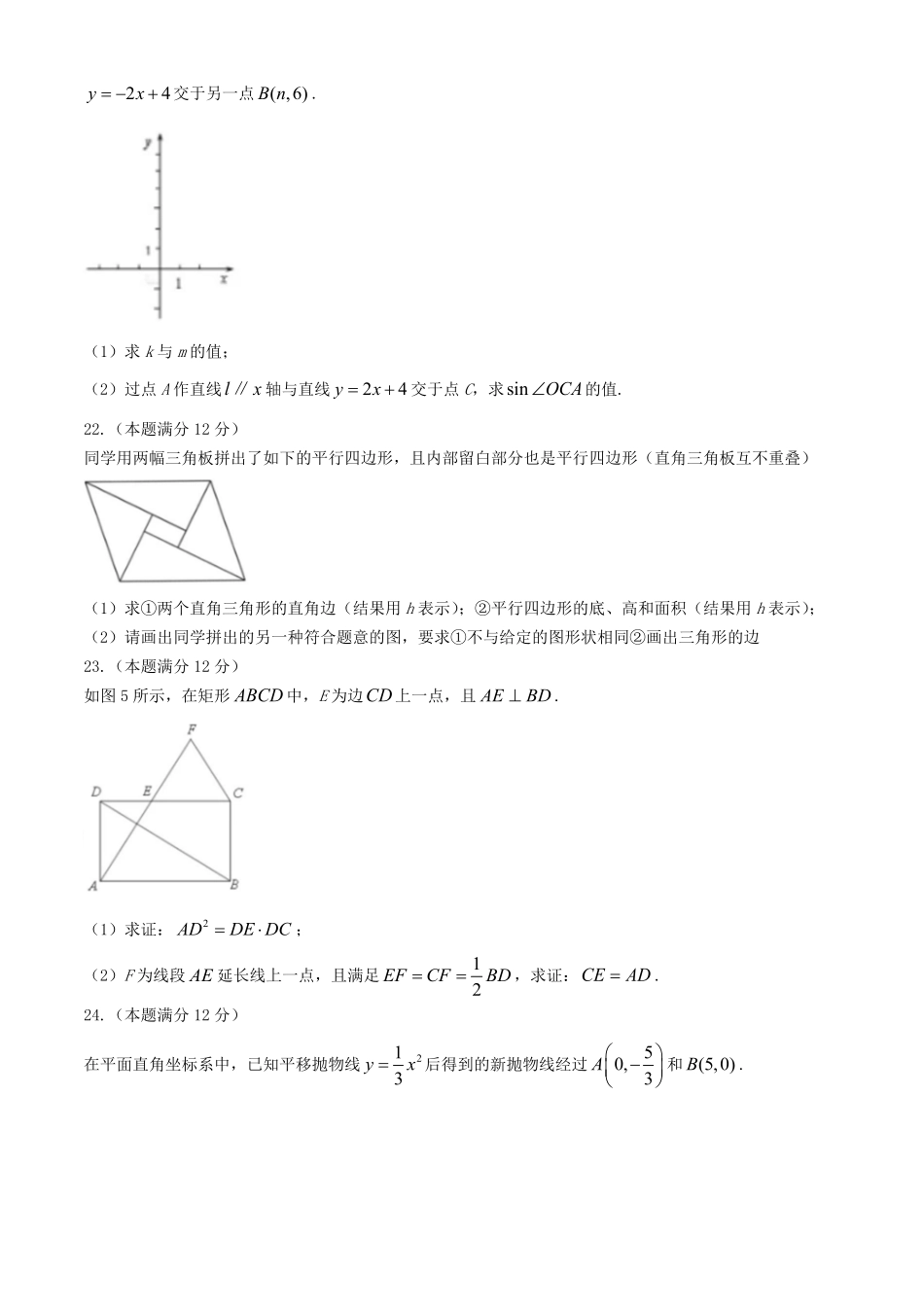 2024年上海普陀中考数学试题及答案.pdf_第3页