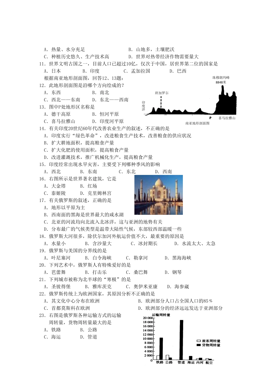 七年级下册地理第七章试卷及答案人教版.pdf_第2页