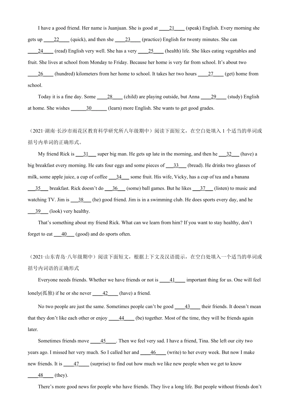 Unit3单元话题语法填空精练八年级英语上册单元重难点易错题精练人教版含答案.pdf_第2页