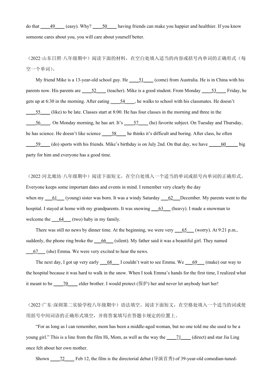 Unit3单元话题语法填空精练八年级英语上册单元重难点易错题精练人教版含答案.pdf_第3页
