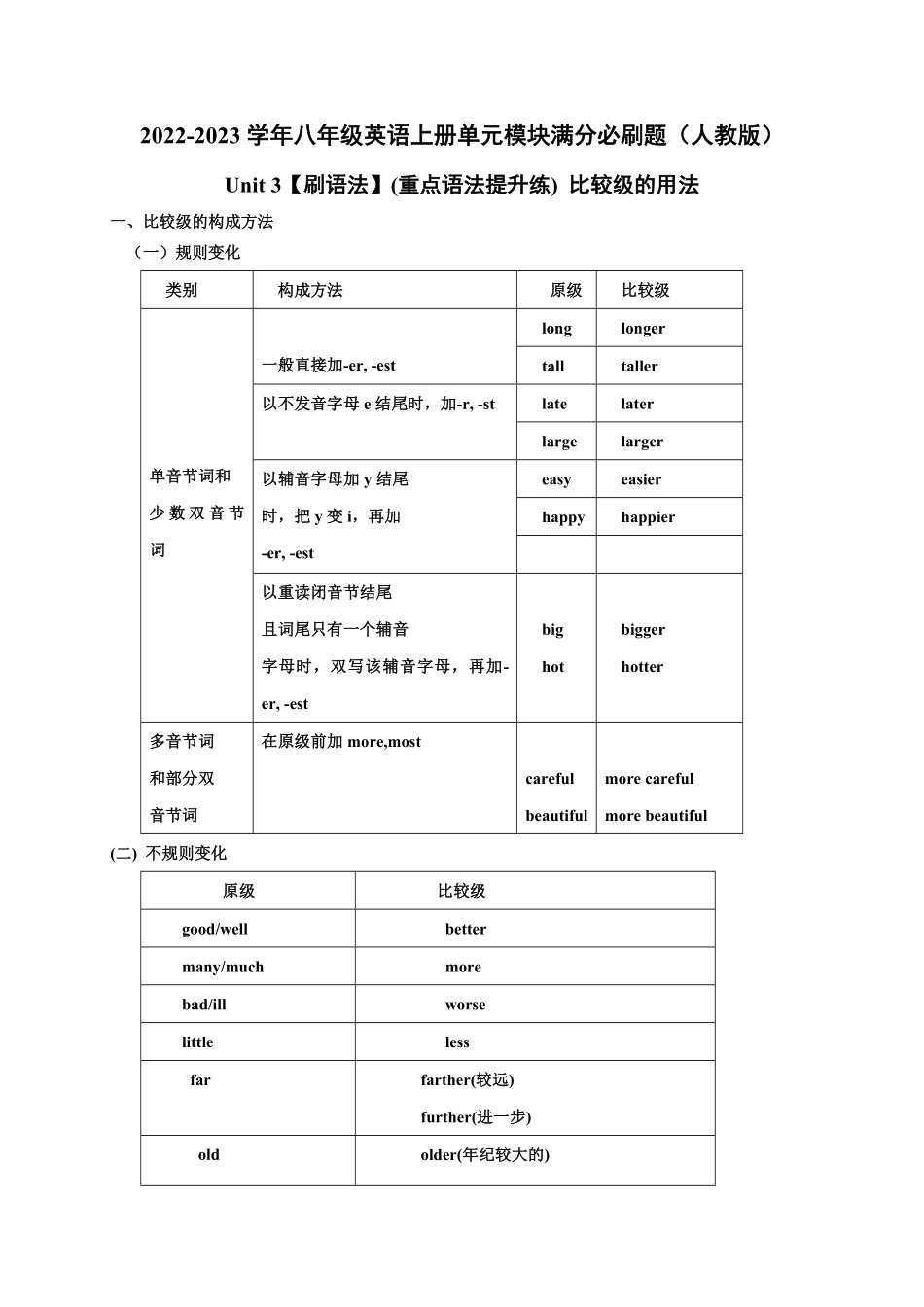Unit3【刷语法】(重点语法提升练)八年级英语上册单元模块满分必刷题人教版含答案.pdf_第1页