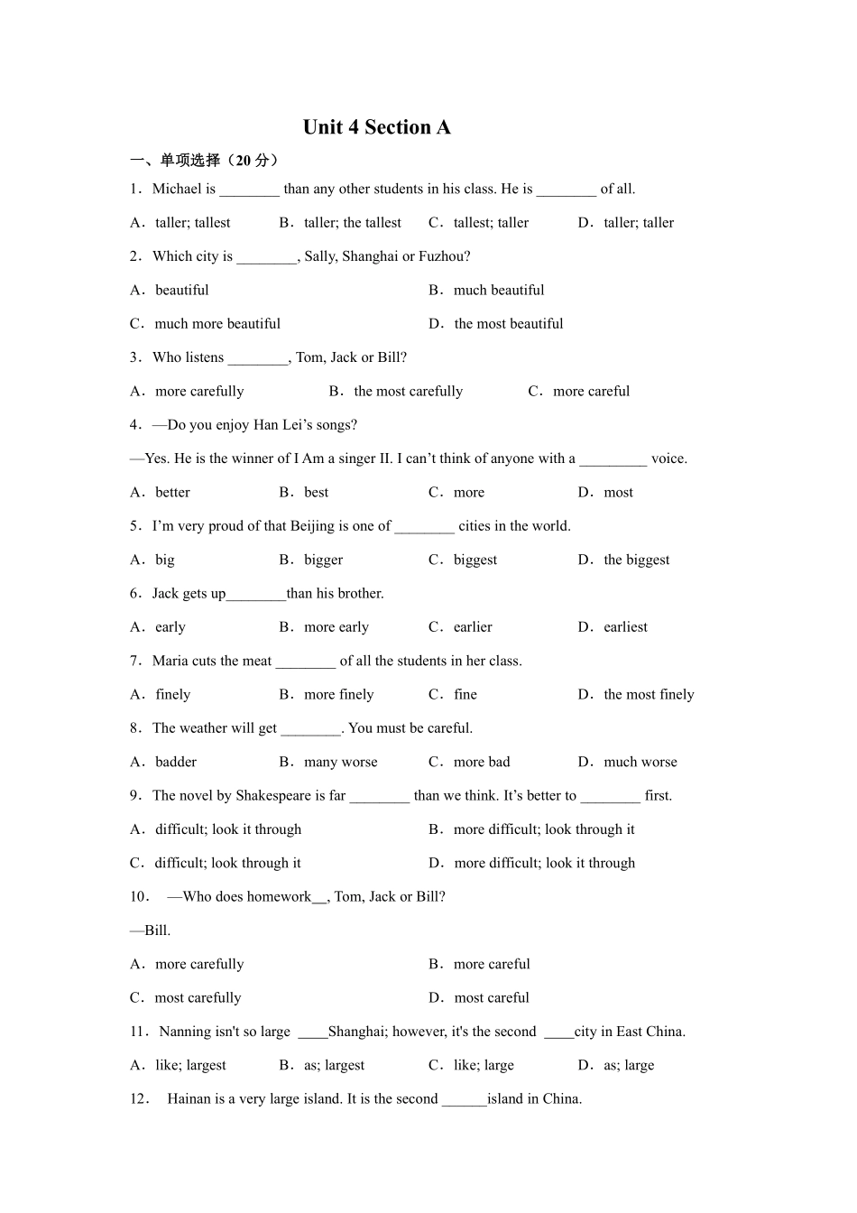 【课后作业】八年级上册英语人教版Unit 4 Section A 01含答案解析.pdf_第2页