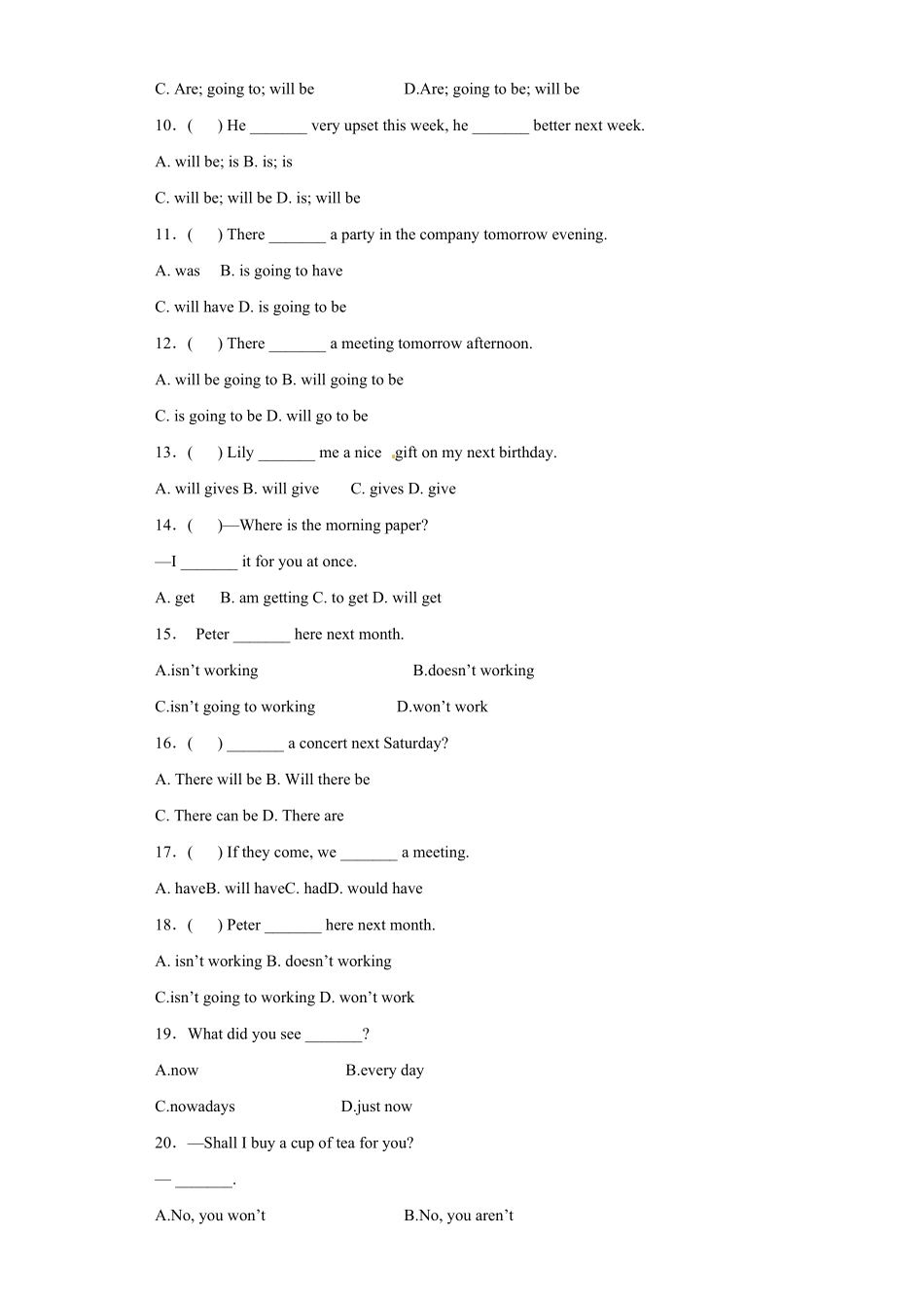 【精品】小升初英语知识专项训练时态与句法 一般将来时含答案.pdf_第2页