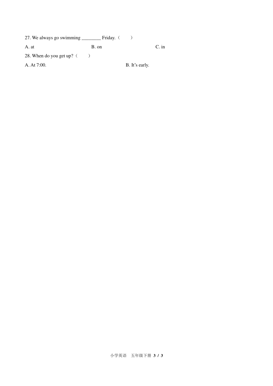 北师大版三年级起点小学英语五年级下册Unit9单元测试试卷-含答案01.pdf_第3页