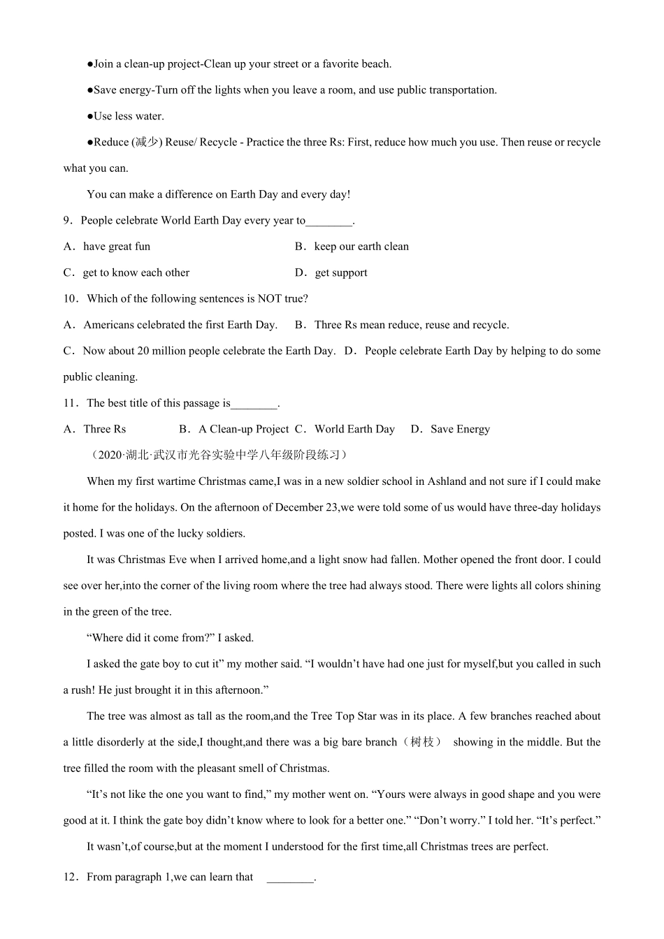 Unit1单元话题阅读理解专项练习八年级英语上册单元重难点易错题精练人教版含答案.pdf_第3页