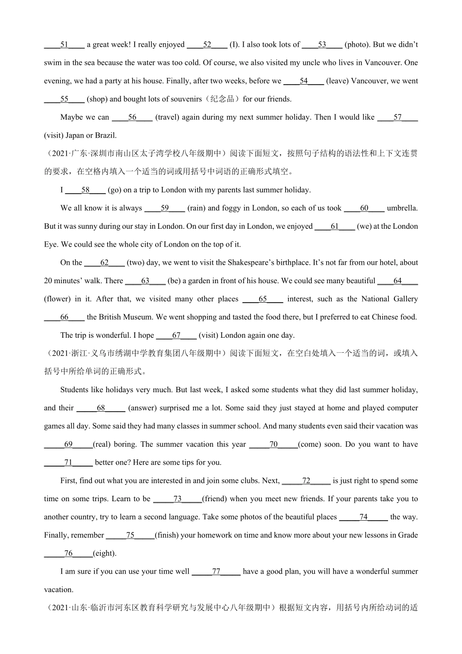 Unit1单元话题语法填空专练八年级英语上册单元重难点易错题精练人教版含答案.pdf_第3页