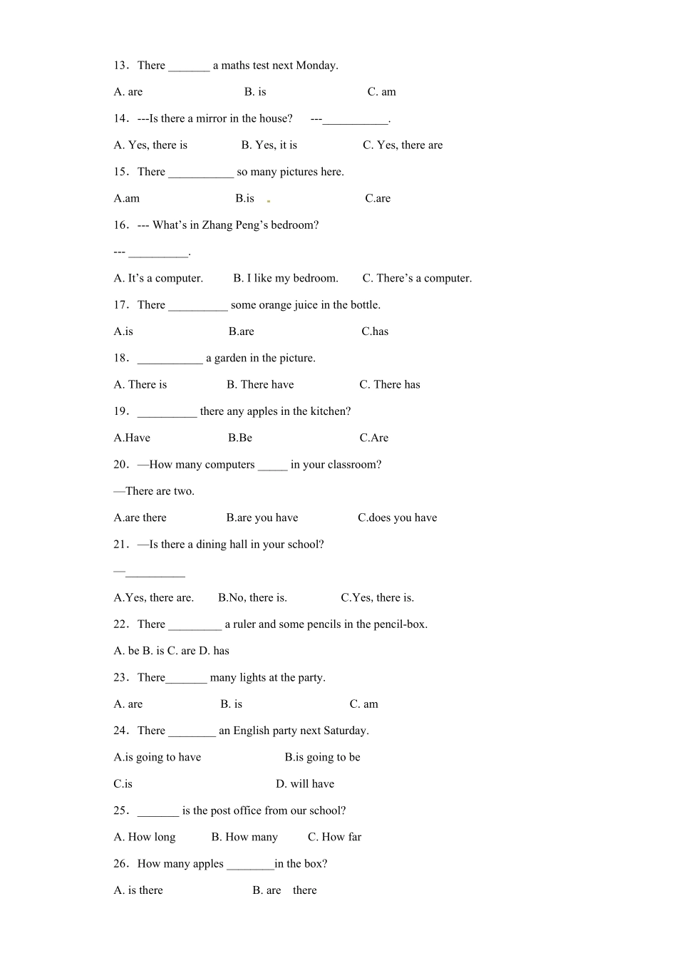 【精品】小升初英语知识专项训练时态与句法 there be 结构含答案.pdf_第2页