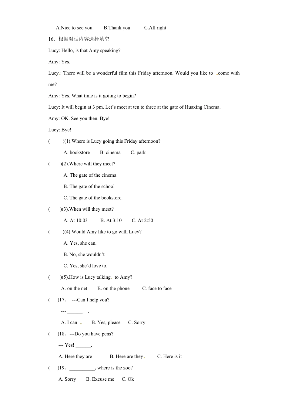 【精品】小升初英语知识专项训练交际与书面表达 情景交际含答案.pdf_第3页