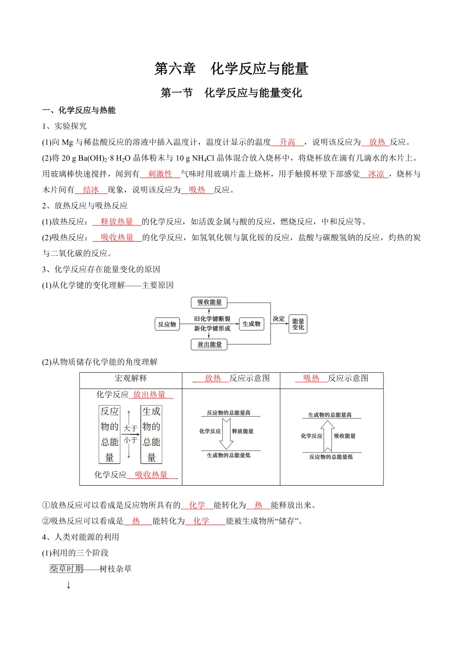 第6章化学反应与能量-高中化学全册必背章节知识清单新人教版必修第二册教师版.pdf_第1页