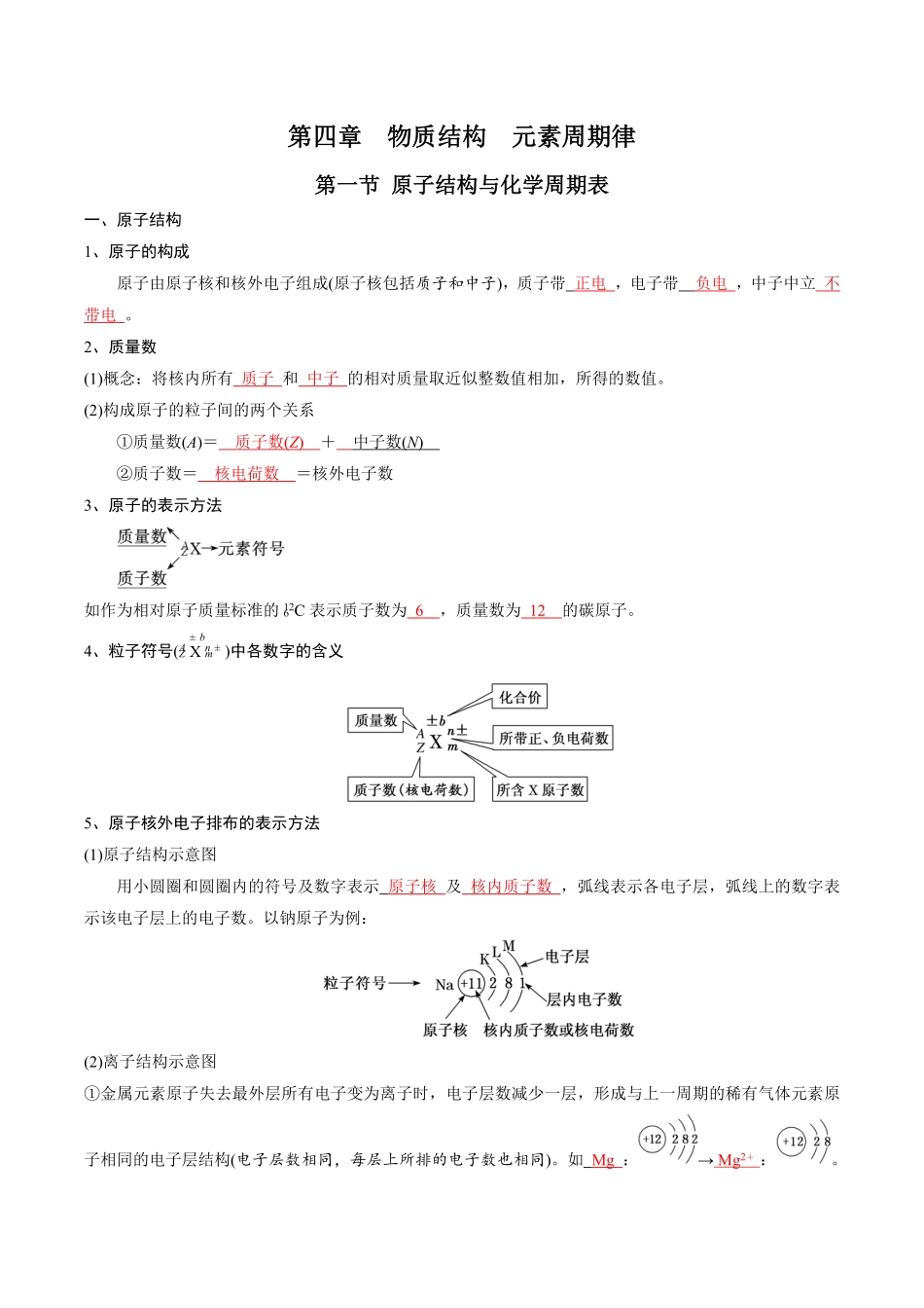 第4章物质结构元素周期律-高中化学全册必背章节知识清单新人教版必修第一册教师版.pdf_第1页