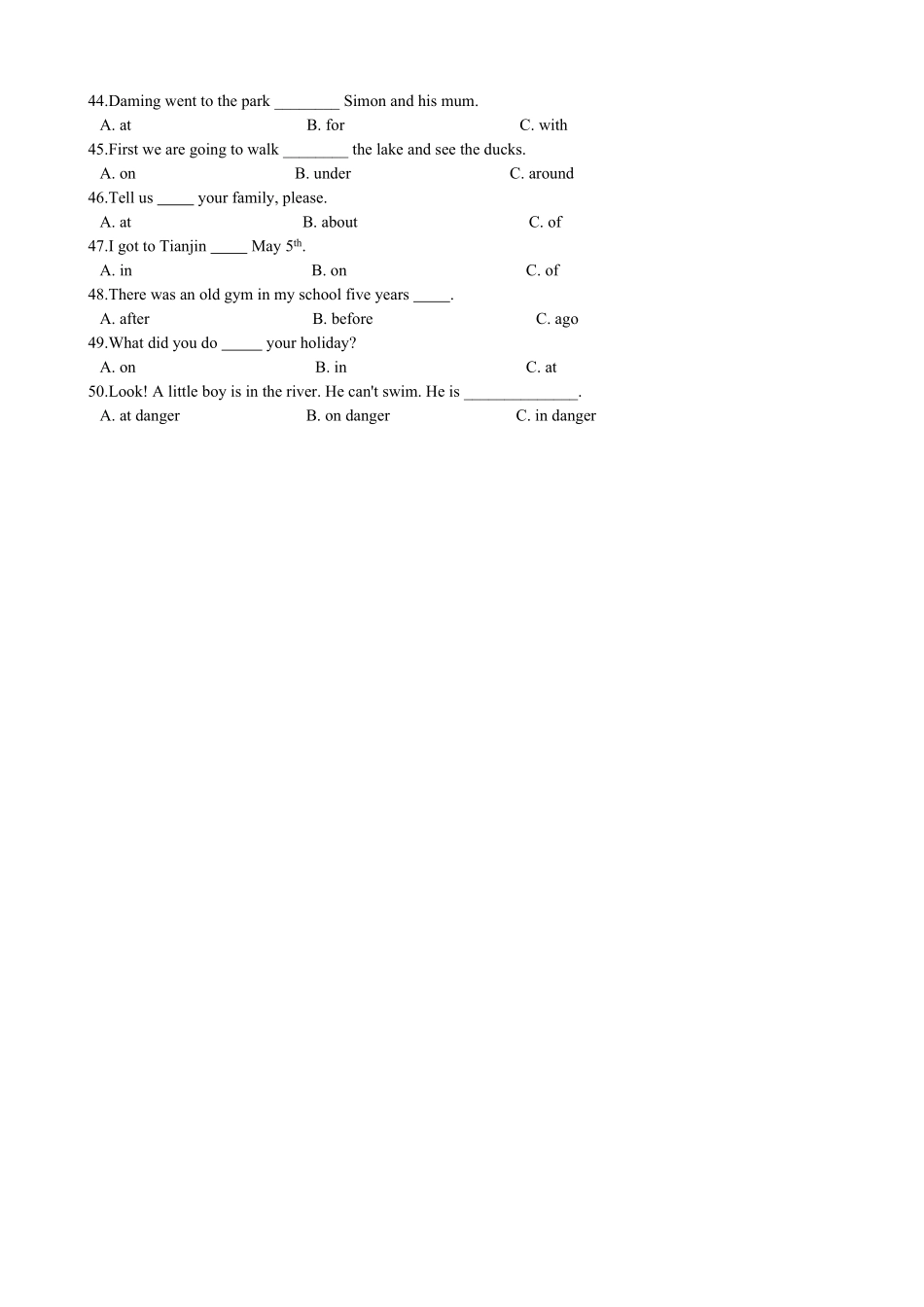 6、小升初英语专题复习语法专练介词.pdf_第3页