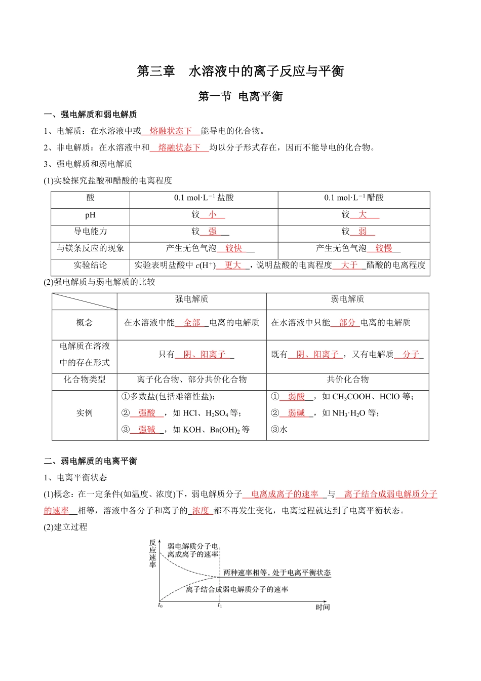 第3章水溶液中的离子反应与平衡-高中化学全册必背章节知识清单新人教版选择性必修1教师版.pdf_第1页