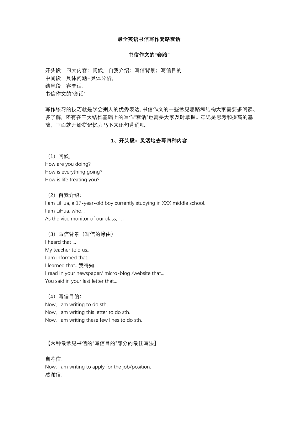 【英语】最全英语书信写作套路套话.pdf_第1页