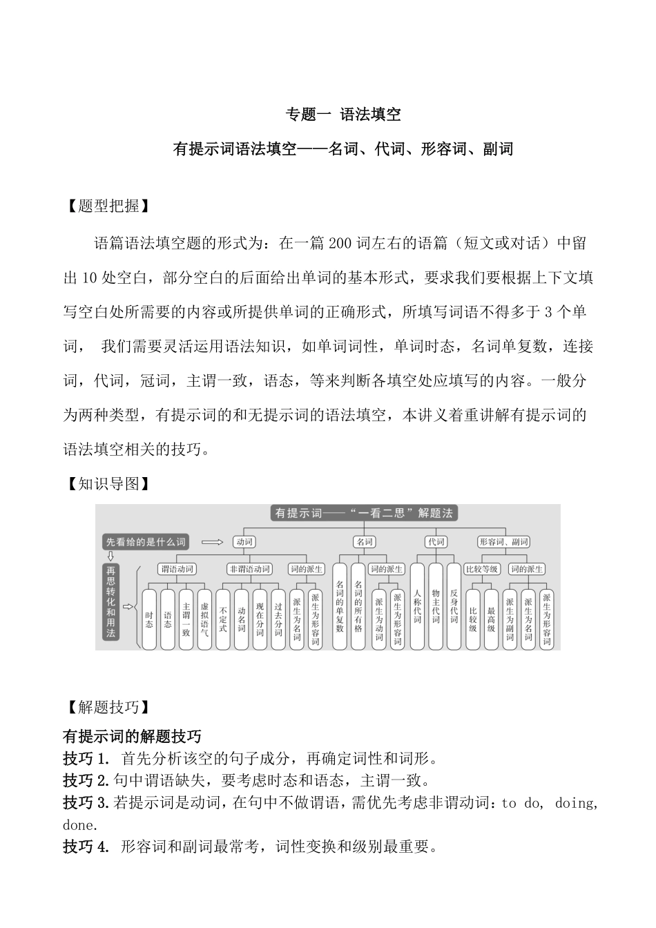 【高考新风向】专题一语法填空-有提示词语法填空1-英语二轮总复习讲义学生版.pdf_第1页
