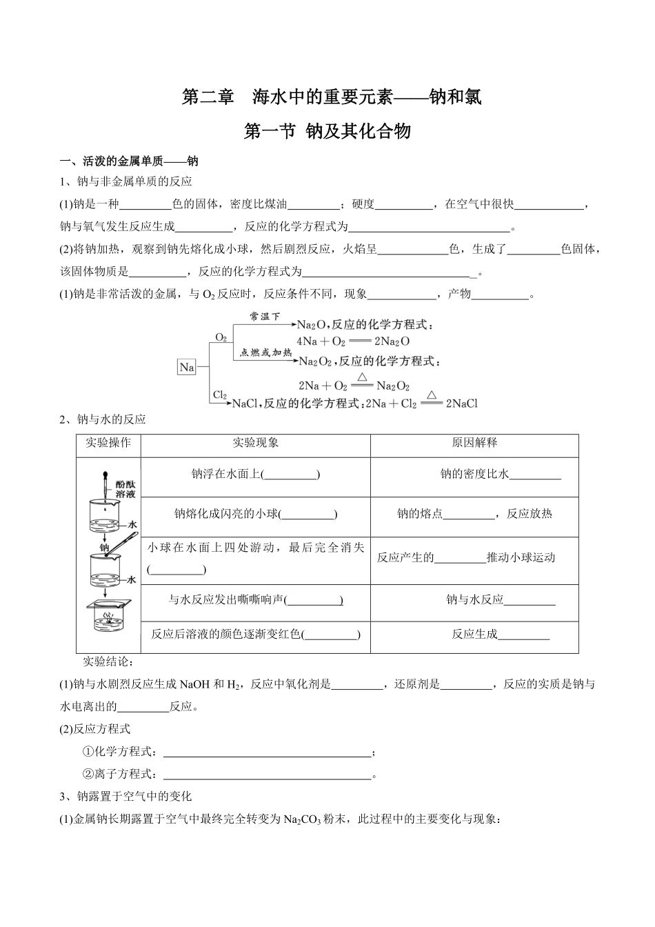 第2章海水中的重要元素——钠和氯-高中化学全册必背章节知识清单新人教版必修第一册学生版.pdf_第1页