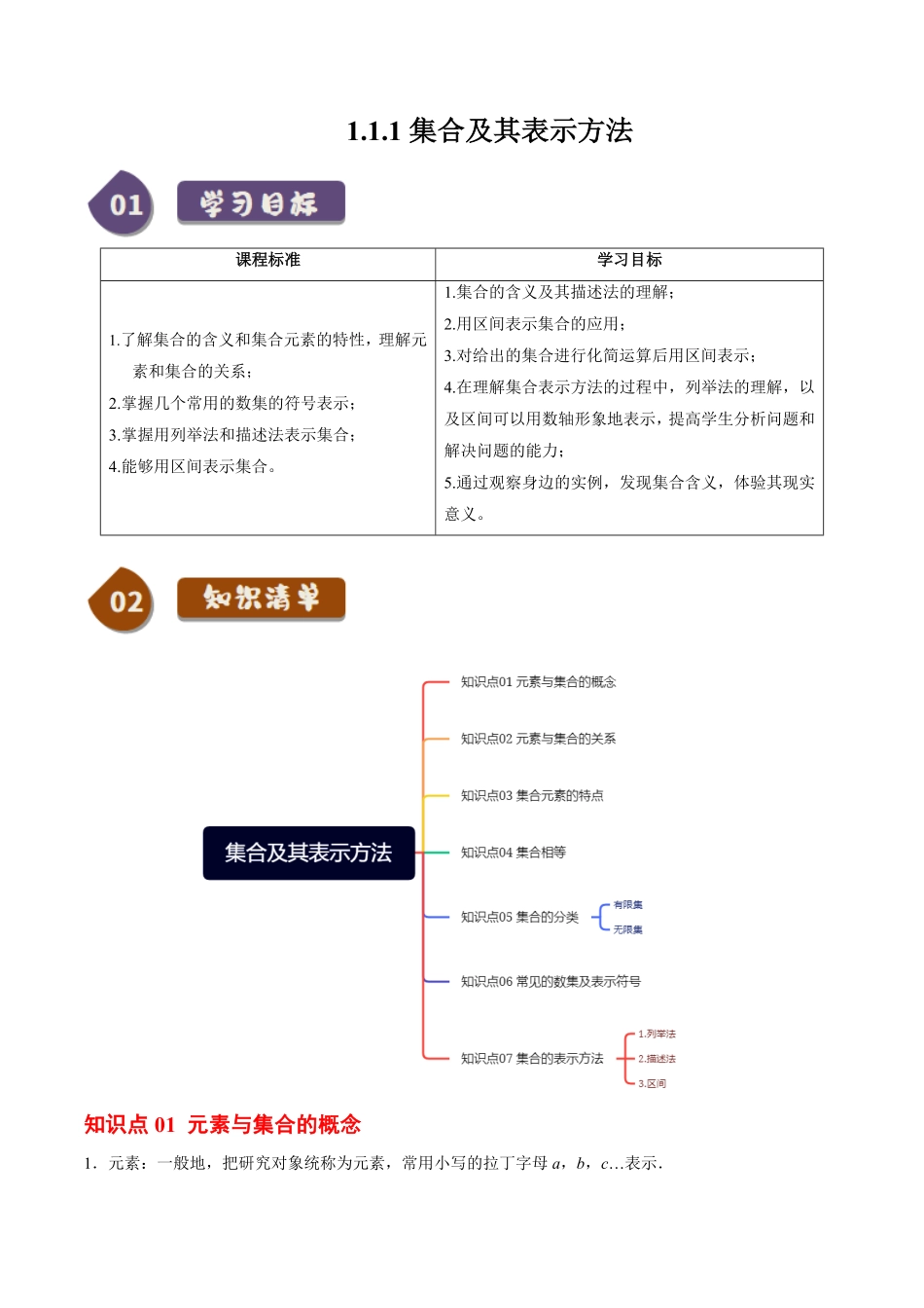 1.1.1集合及其表示方法(7知识点+7题型+巩固训练)(解析版)-2025《高中数学同步课堂学与练》高一(人教B版必修第一册).pdf_第1页