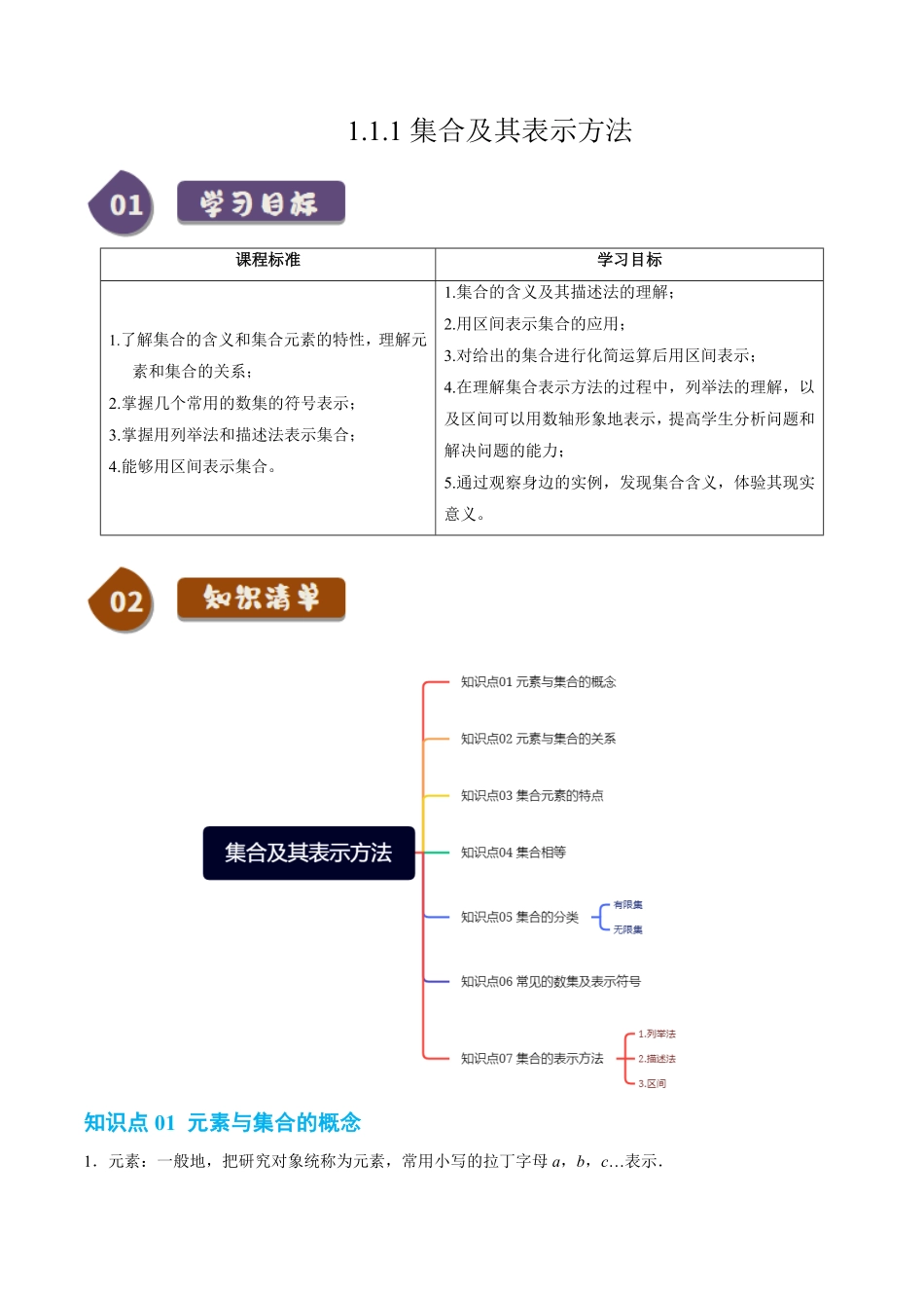 1.1.1集合及其表示方法(7知识点+7题型+巩固训练)(原卷版)-2025《高中数学同步课堂学与练》高一(人教B版必修第一册).pdf_第1页