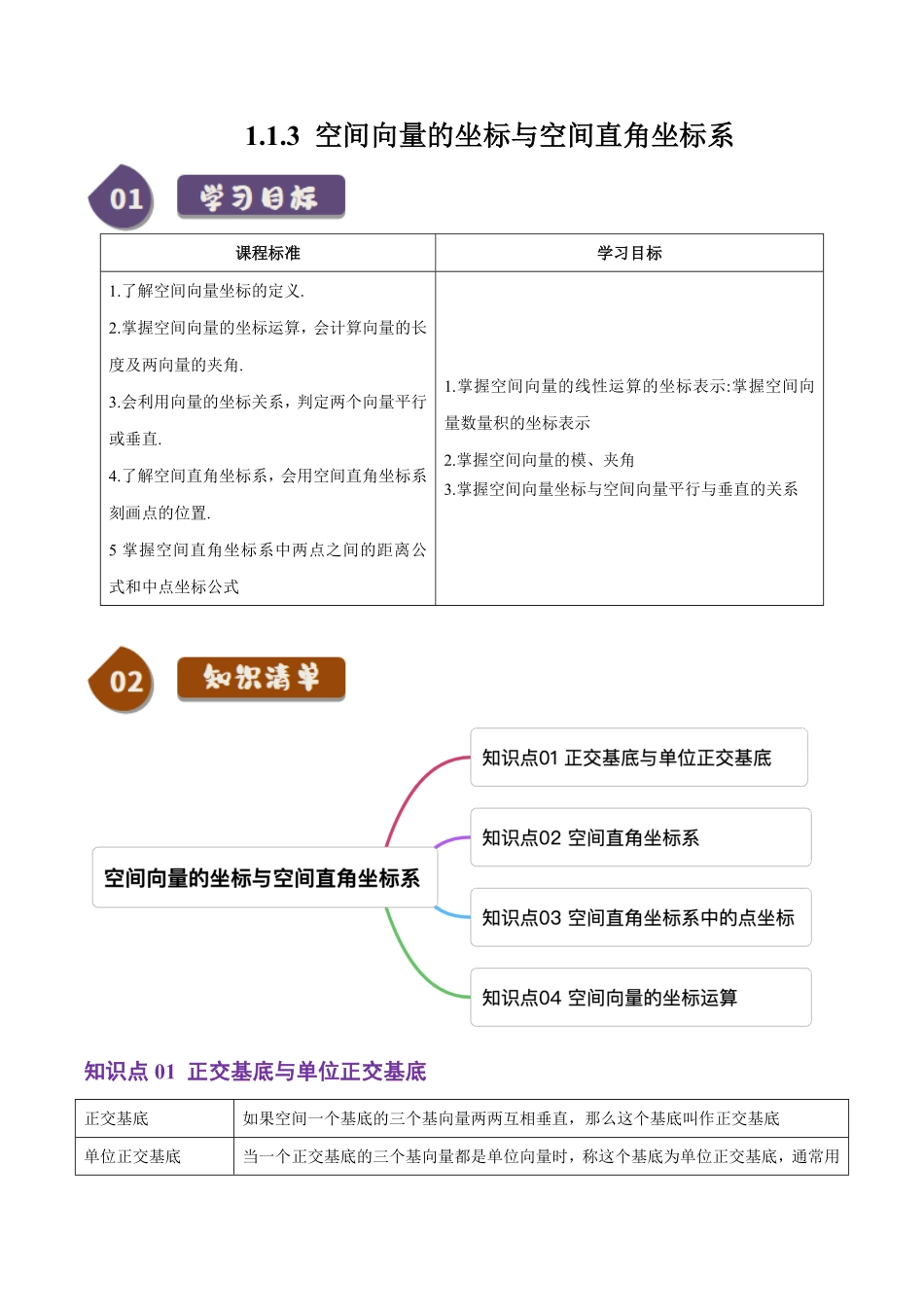 1.1.3空间向量的坐标与空间直角坐标系(4知识点+7题型+巩固训练)(解析版)-2025《高中数学同步课堂学与练》高二(人教B版选修第一册).pdf_第1页