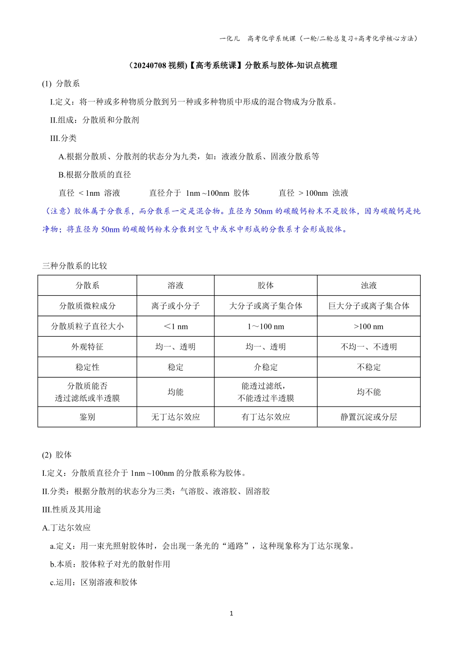 03【高考系统课】分散系与胶体-知识点梳理.pdf_第1页