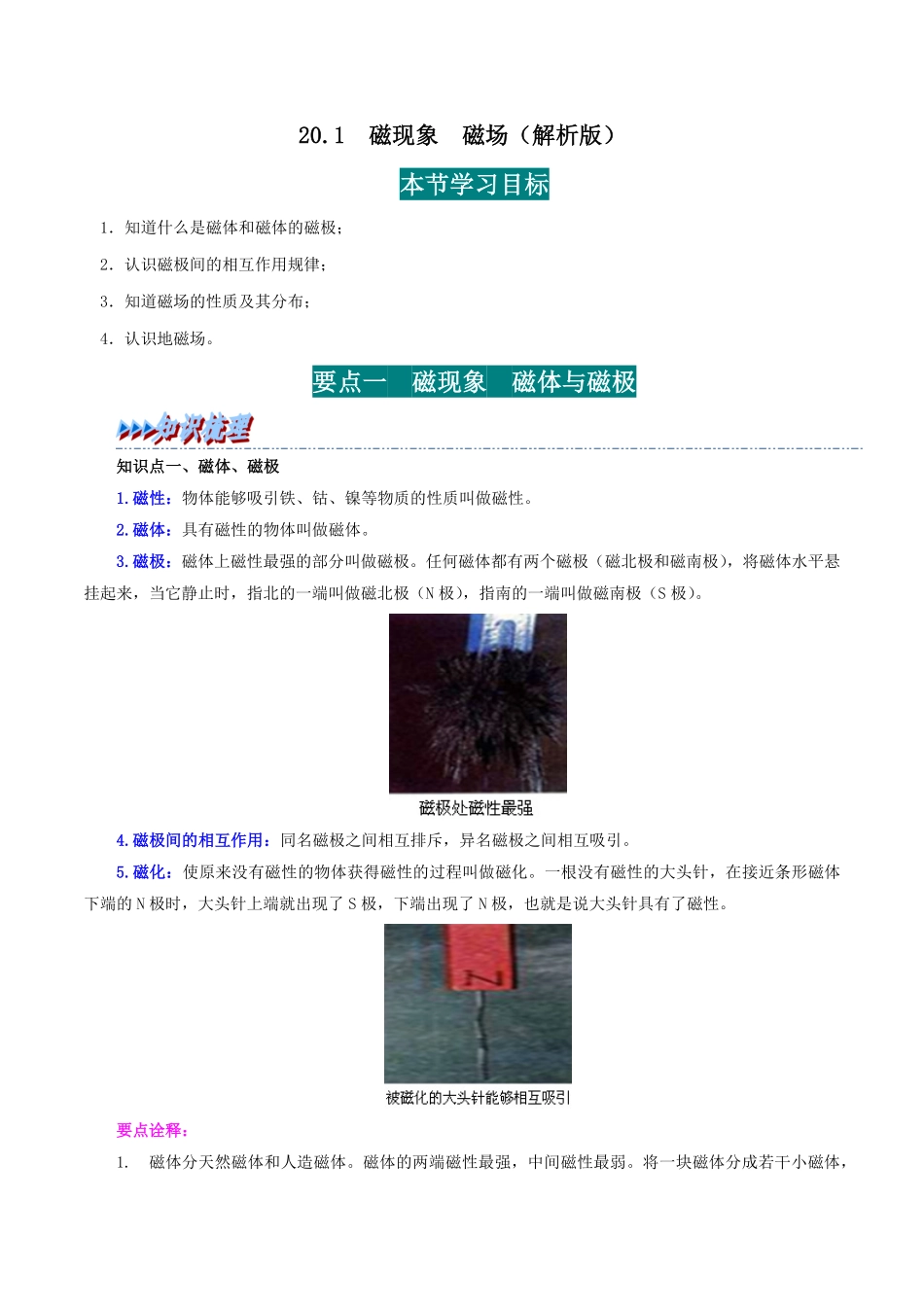 20.1  磁现象  磁场(解析版)-25学年九年级物理全一册举一反三系列.pdf_第1页