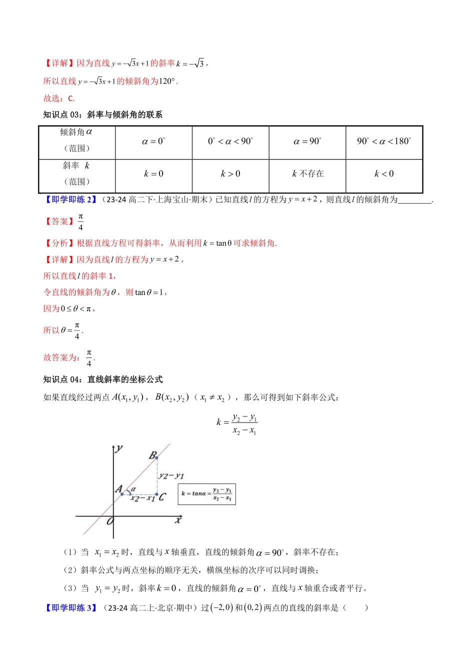 第01讲 2.1.1倾斜角与斜率(知识清单+9类热点题型讲练+分层强化训练)(解析版)-2025《高中数学同步课堂学与练》高二(人教A版选修第一册).pdf_第3页