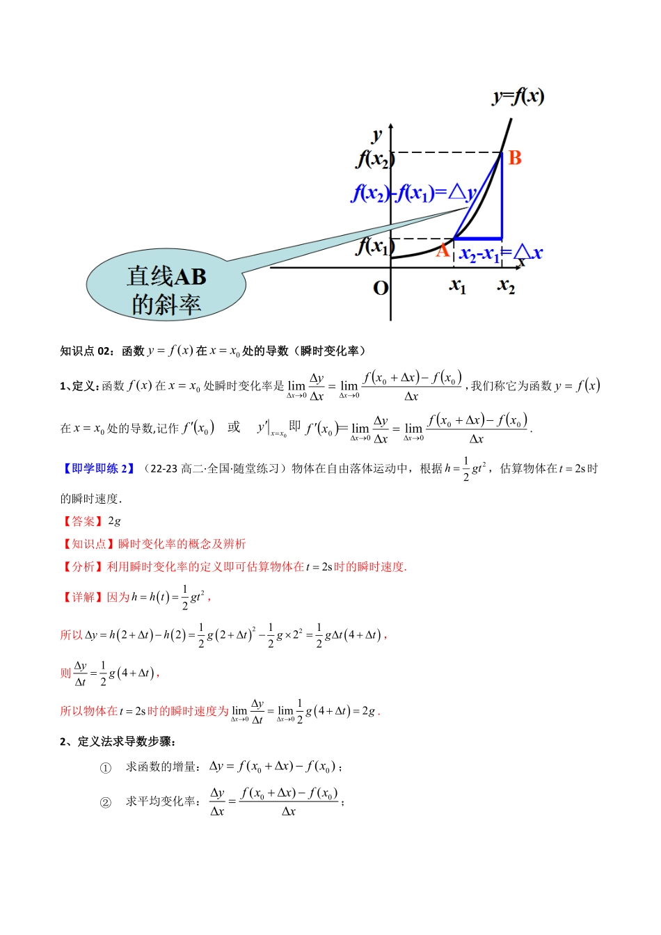 第01讲 5.1导数的概念及其几何意义(知识清单+5类热点题型讲练+分层强化训练)(解析版)-2025《高中数学同步课堂学与练》高二(人教A版选修第二册).pdf_第3页