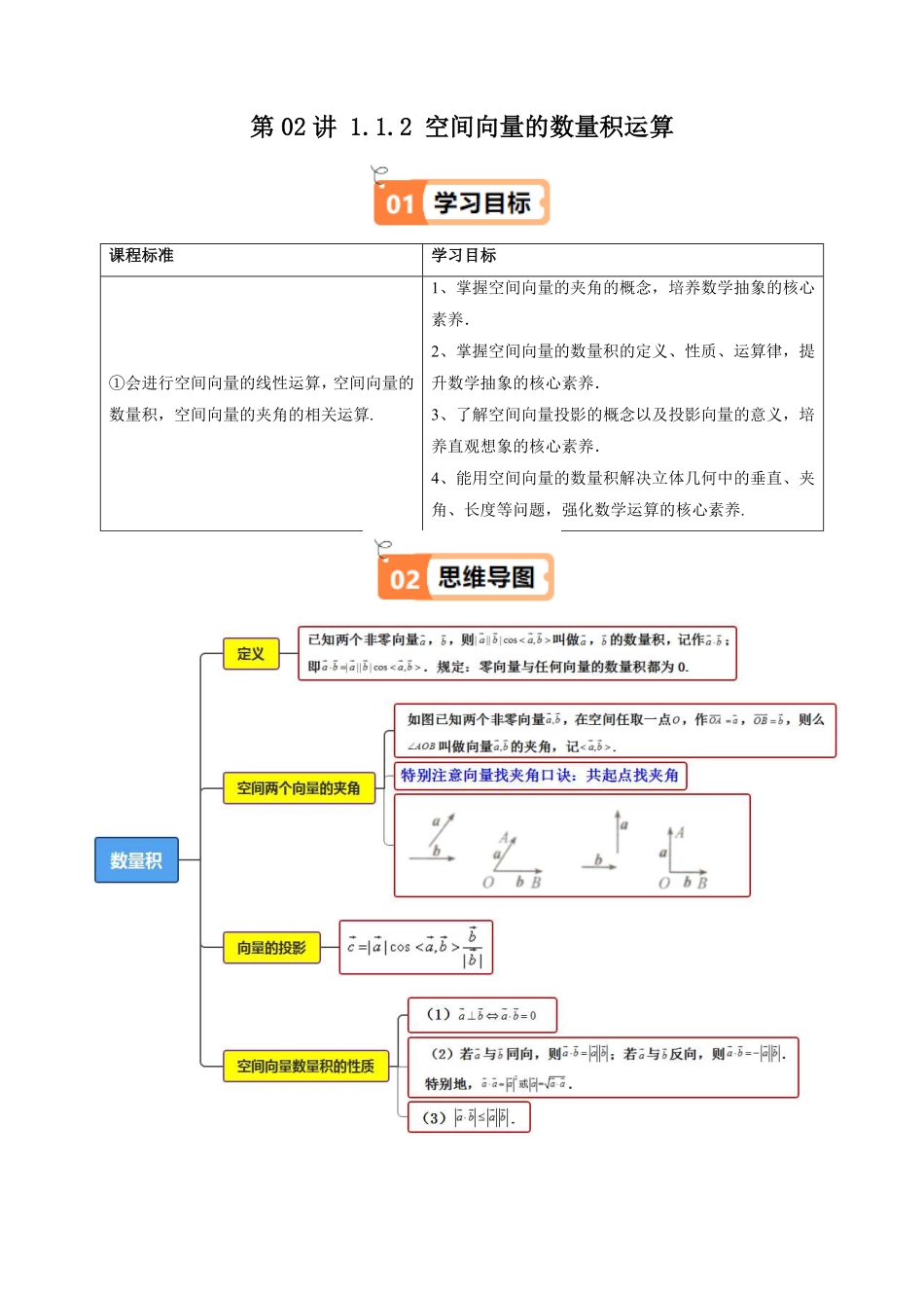 第02讲 1.1.2 空间向量的数量积运算(解析版)-2025《高中数学同步课堂学与练》高二(人教A版选修第一册).pdf_第1页