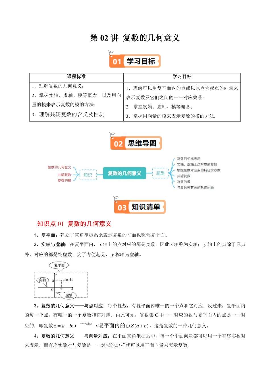 第02讲 复数的几何意义(解析版)-2025《高中数学同步课堂学与练》高一(人教B版必修第三册).pdf_第1页
