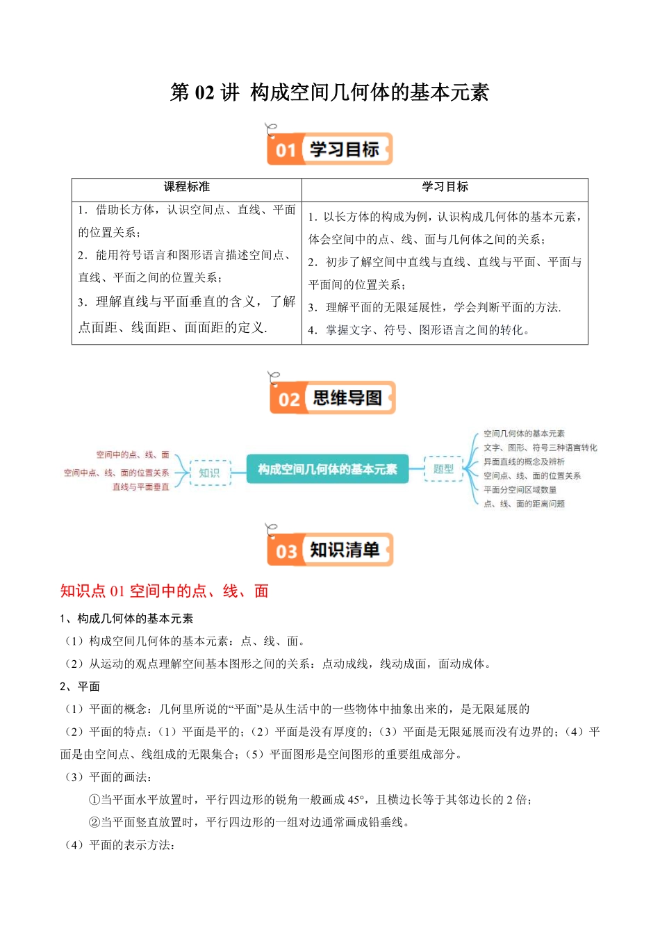 第02讲 构成空间几何体的基本元素(解析版)-2025《高中数学同步课堂学与练》高一(人教B版必修第三册).pdf_第1页