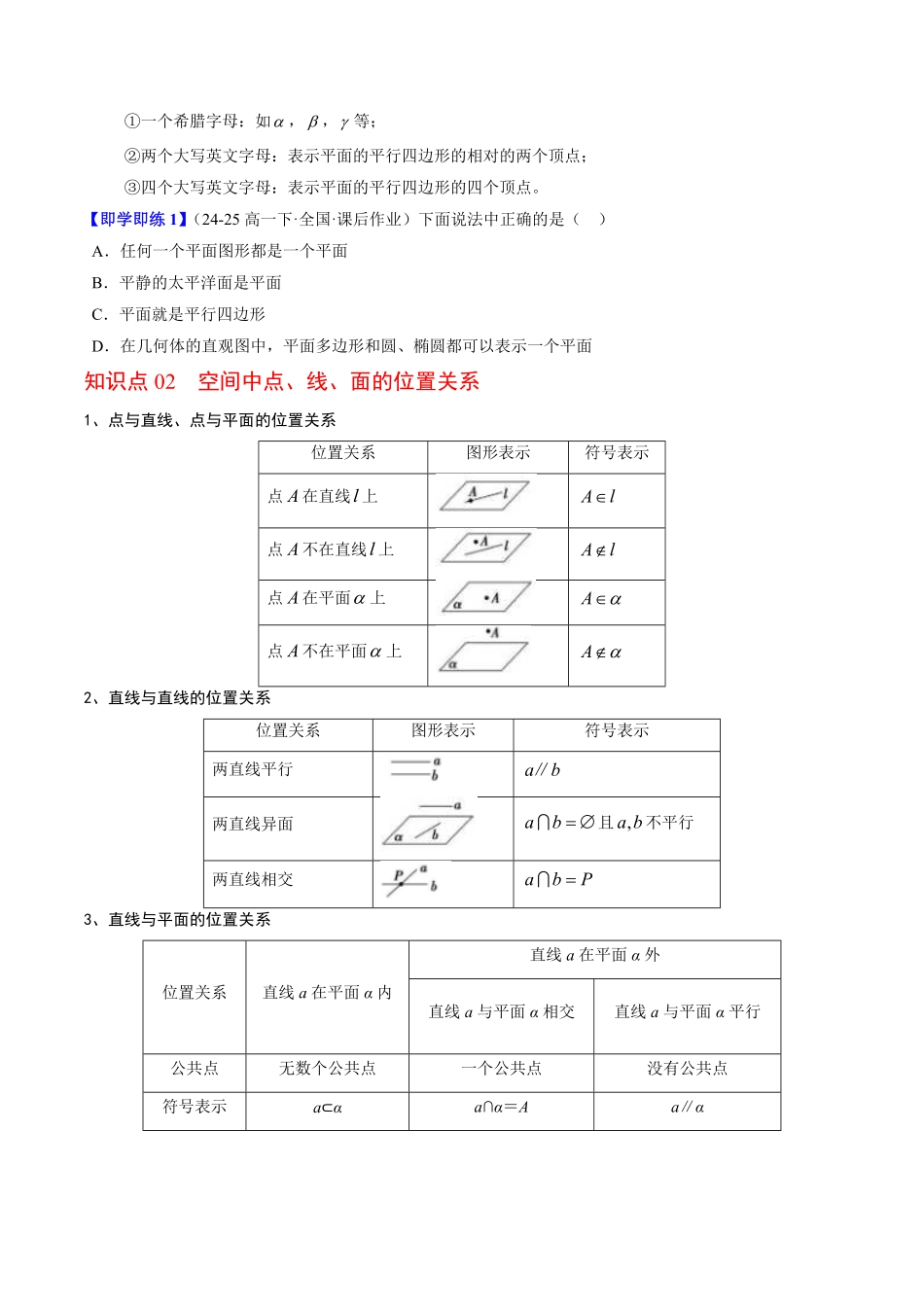 第02讲 构成空间几何体的基本元素(原题版)-2025《高中数学同步课堂学与练》高一(人教B版必修第三册).pdf_第2页