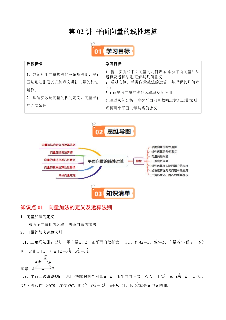 第02讲 平面向量的线性运算(解析版)-2025《高中数学同步课堂学与练》高一(人教B版必修第二册).pdf_第1页