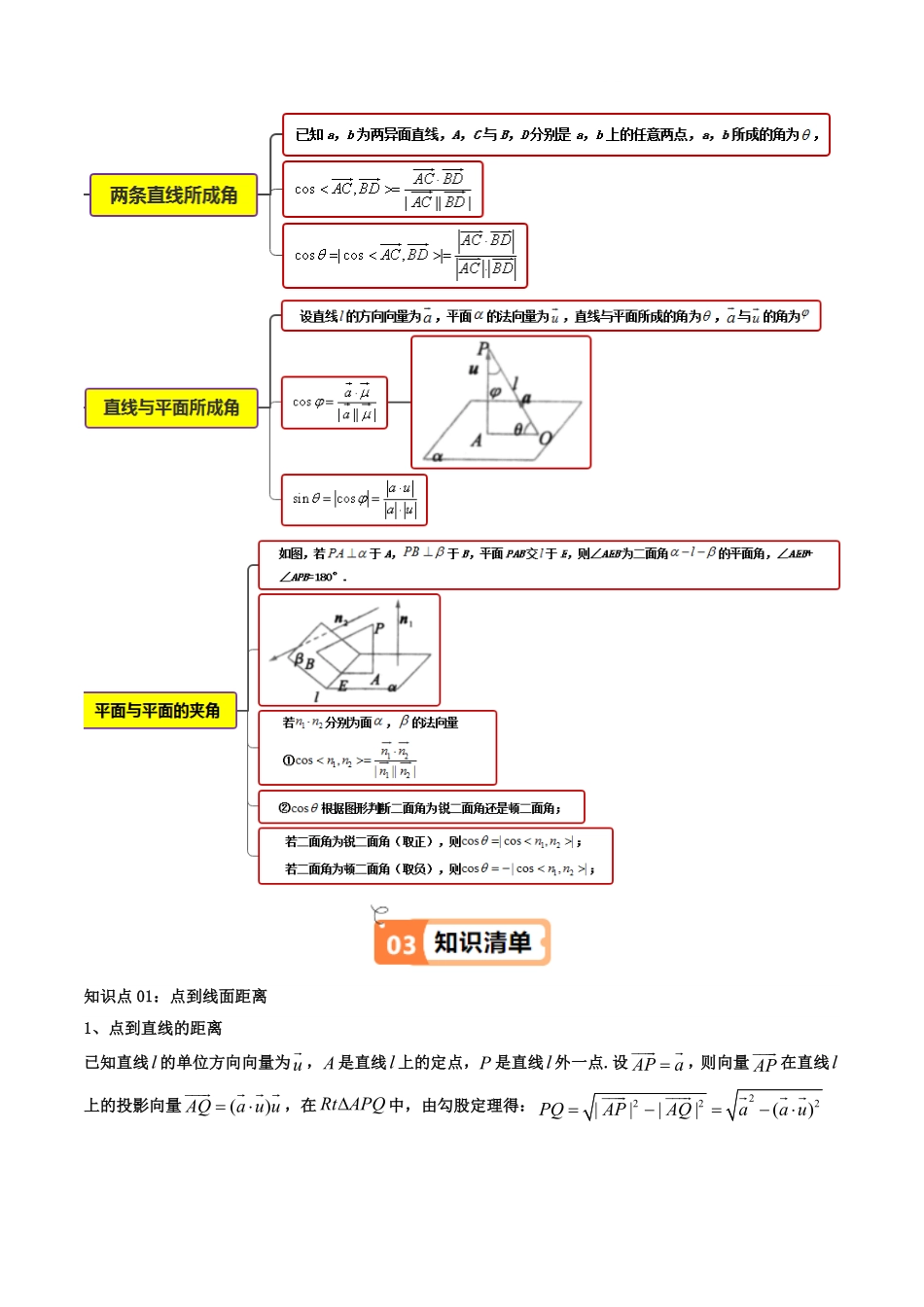 第06讲 1.4.2用空间向量研究距离、夹角问题(原卷版)-2025《高中数学同步课堂学与练》高二(人教A版选修第一册).pdf_第2页