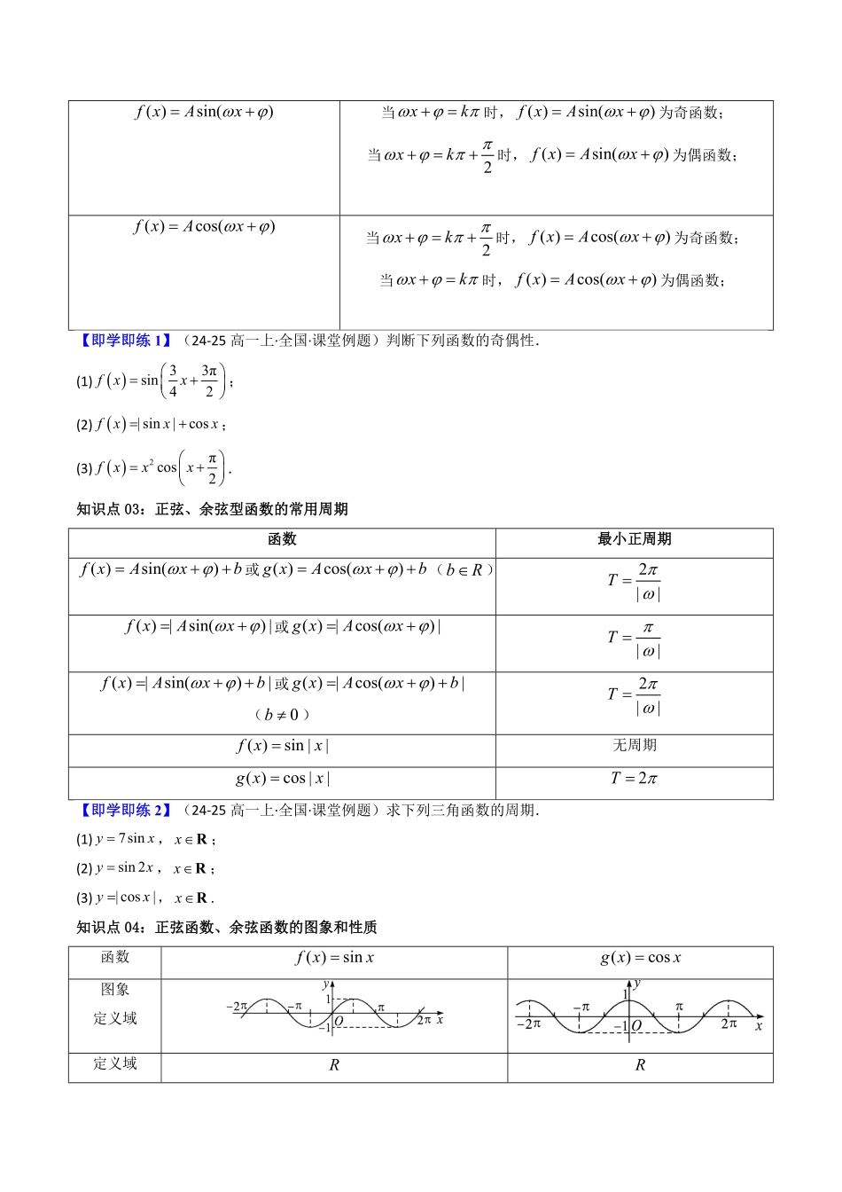 第06讲 5.4.2正弦函数、余弦函数的性质(知识清单+10类热点题型讲练+分层强化训练)(原卷版)-2025《高中数学同步课堂学与练》高一(人教A版必修第一册).pdf_第3页