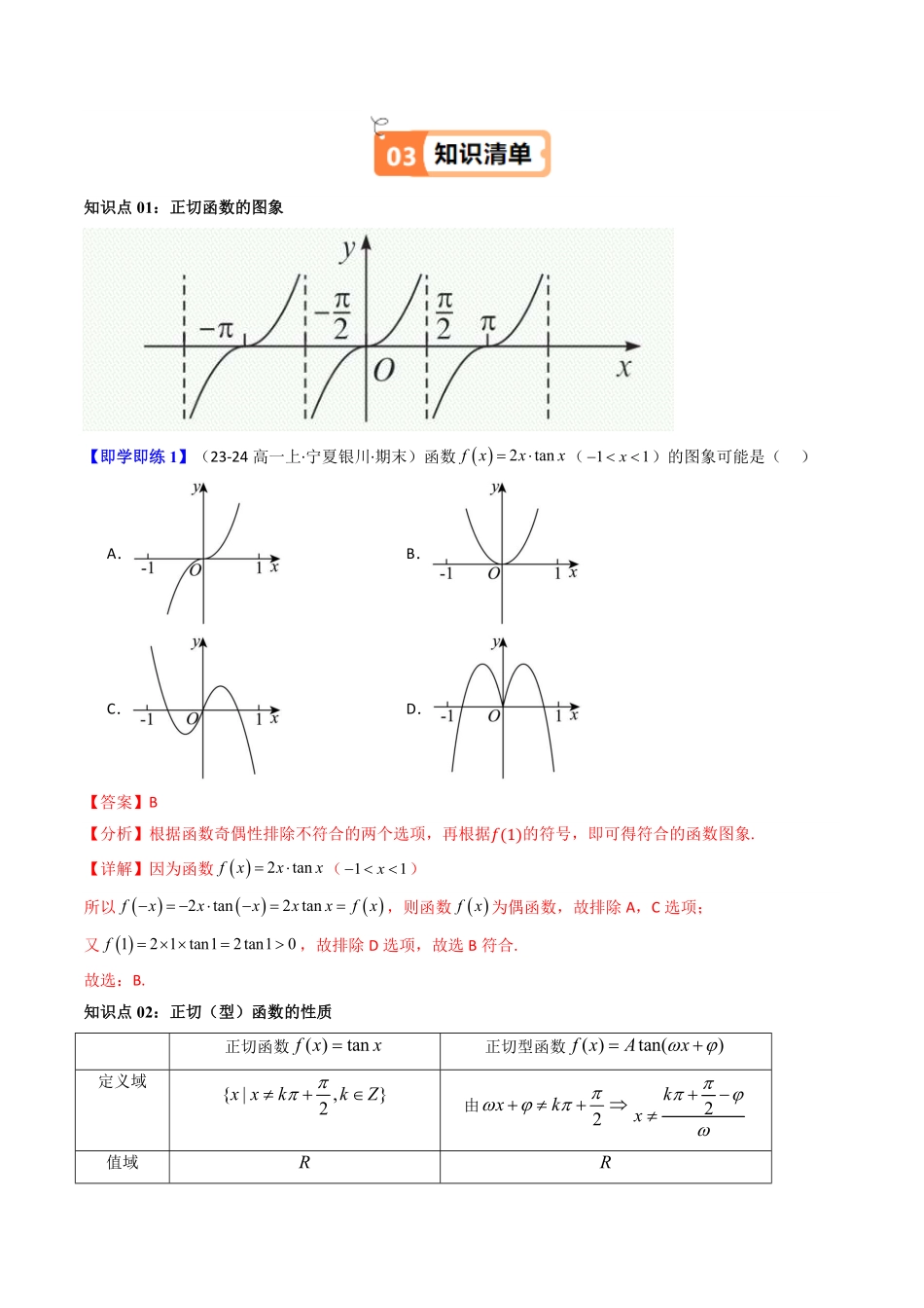 第07讲 5.4.3正切函数的性质与图象(知识清单+8类热点题型讲练+分层强化训练)(解析版)-2025《高中数学同步课堂学与练》高一(人教A版必修第一册).pdf_第2页