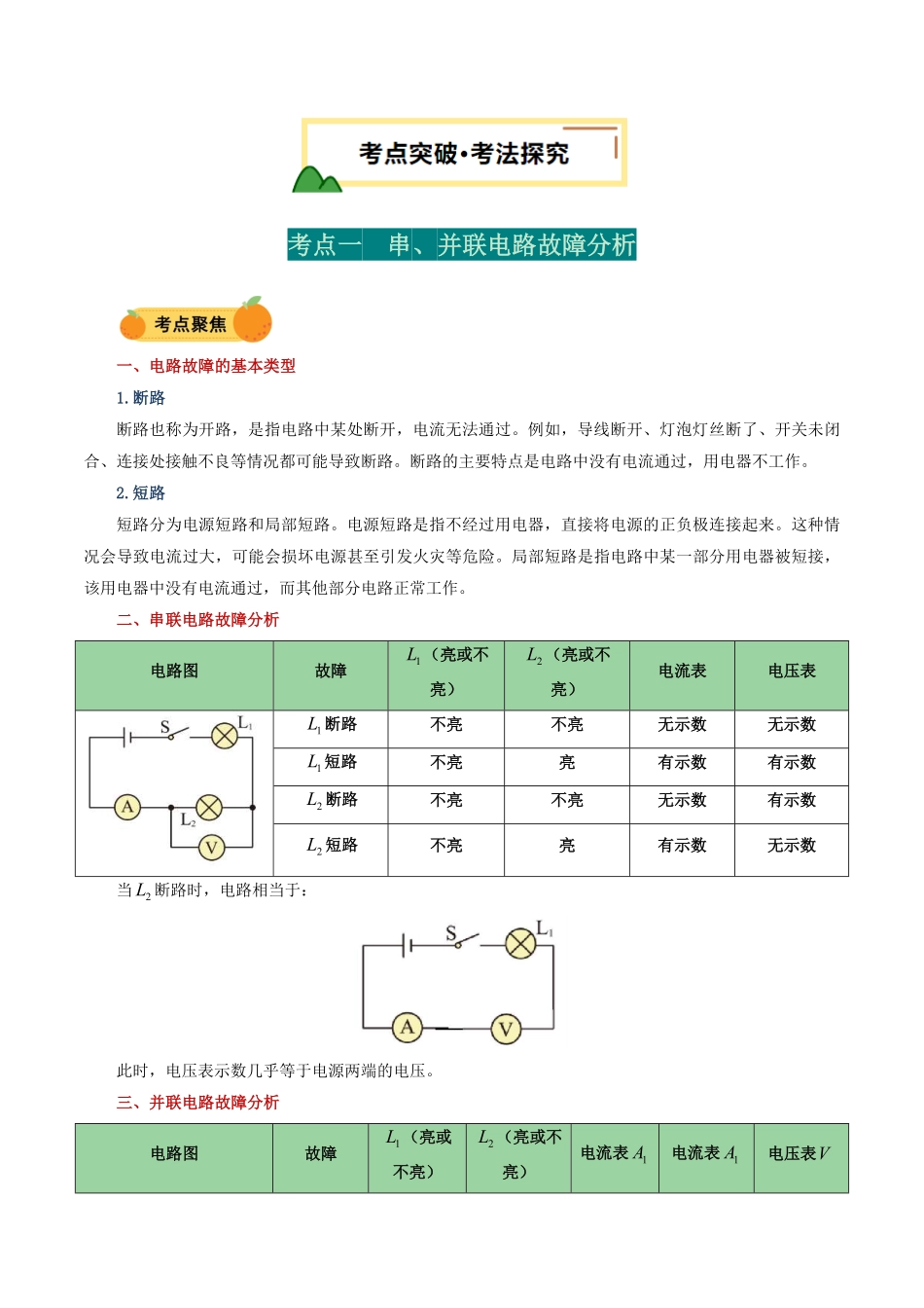 电学微专题2  电路故障分析（讲义）（原卷版）【2025中考物理一轮讲练测】.pdf_第2页