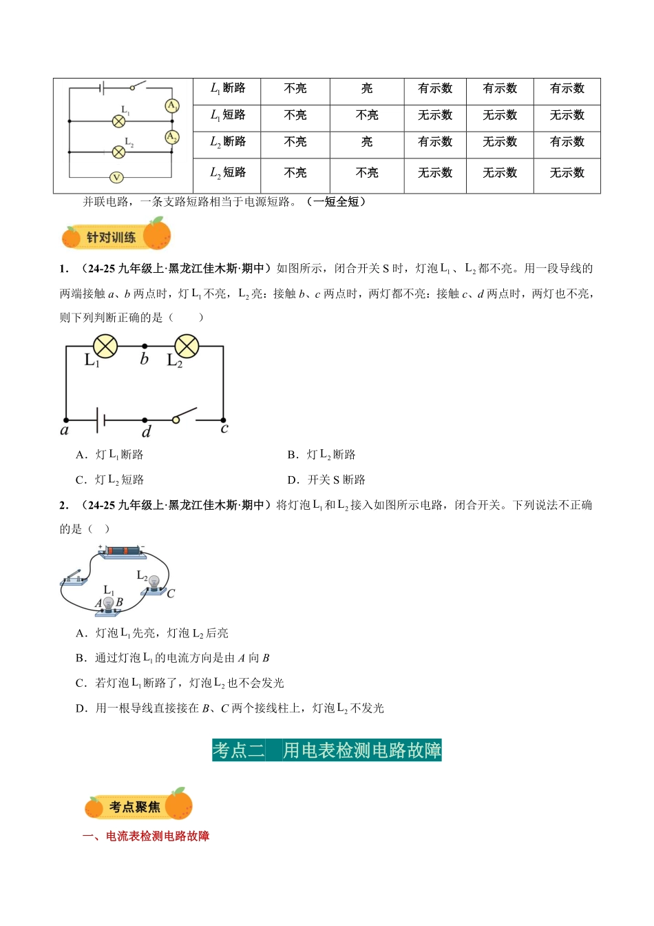 电学微专题2  电路故障分析（讲义）（原卷版）【2025中考物理一轮讲练测】.pdf_第3页