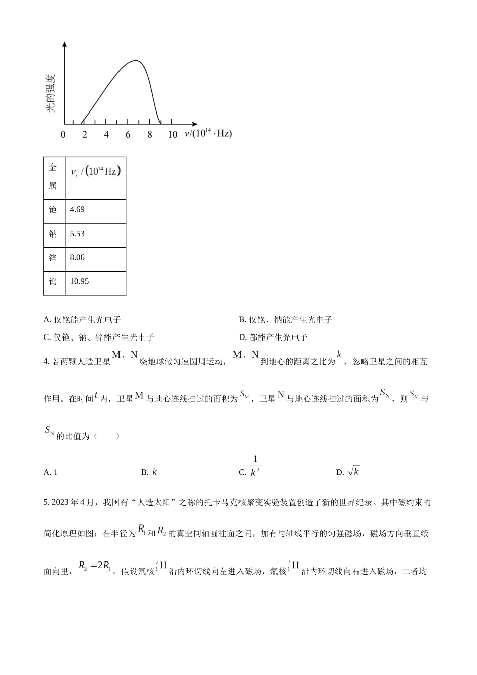 精品解析：2024年1月河南省普通高等学校招生考试适应性测试物理试题（原卷版）.docx_第2页