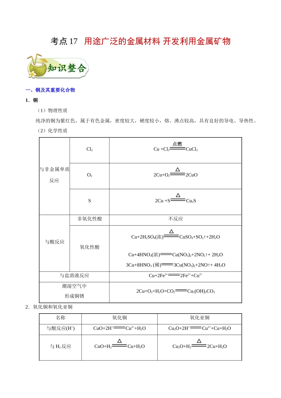 考点17 用途广泛的金属材料 开发利用金属矿物-2025版考点一遍过高考化学.doc_第1页