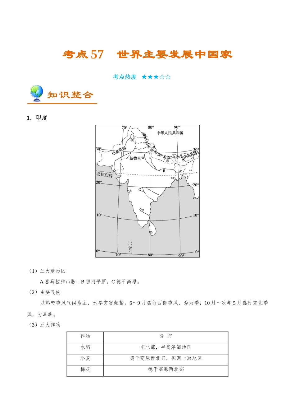 考点57 世界主要发展中国家-2025版考点一遍过高考地理.doc_第1页