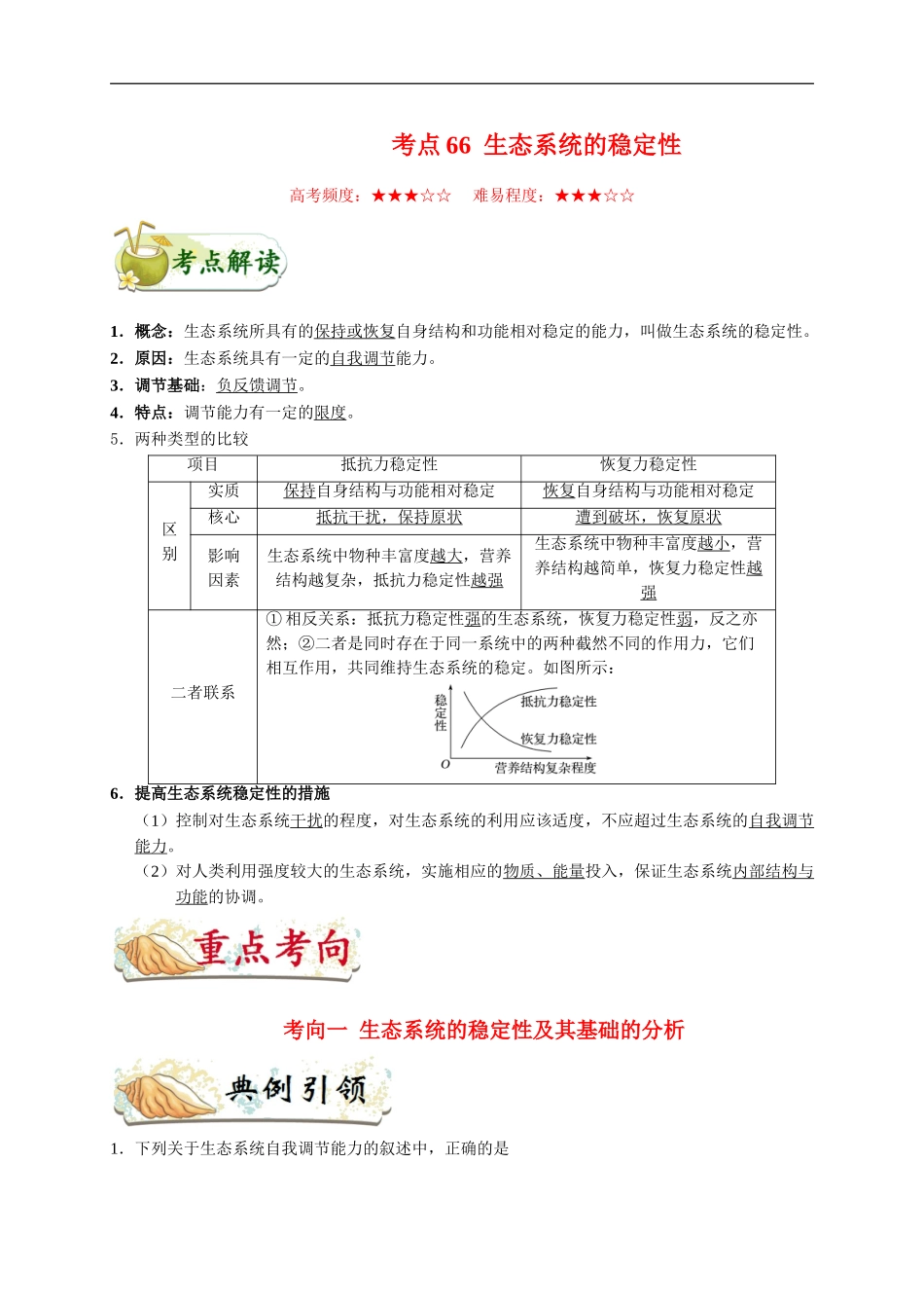 考点66 生态系统的稳定性-2025版考点一遍过高考生物.doc_第1页
