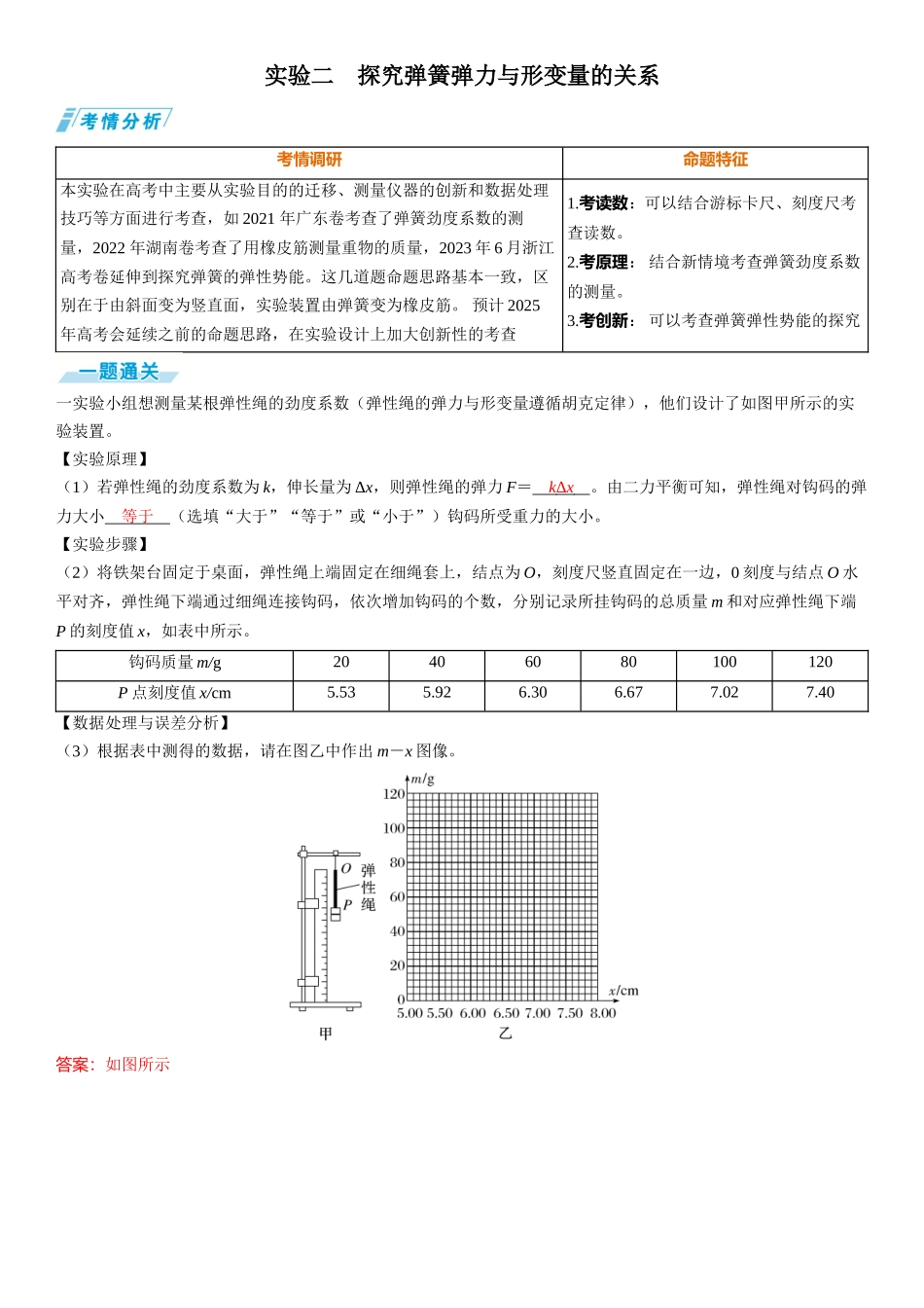 实验二　探究弹簧弹力与形变量的关系-【物理】2025版三维设计一轮总复习（提升版）.docx_第1页