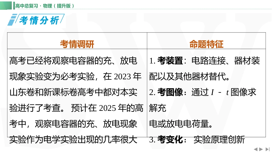 实验十　观察电容器的充、放电现象-【物理】2025版三维设计一轮总复习（提升版）.pptx_第1页