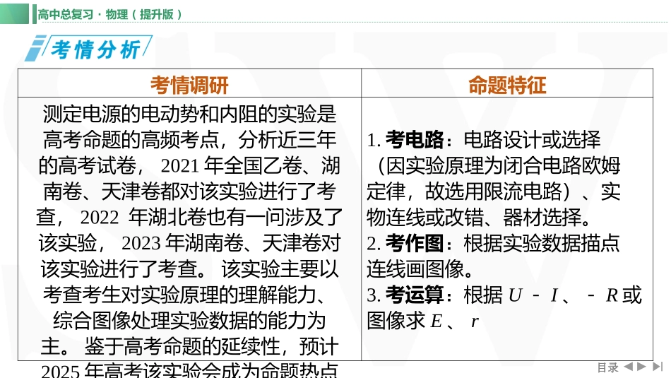实验十二　电池电动势和内阻的测量-【物理】2025版三维设计一轮总复习（提升版）.pptx_第1页