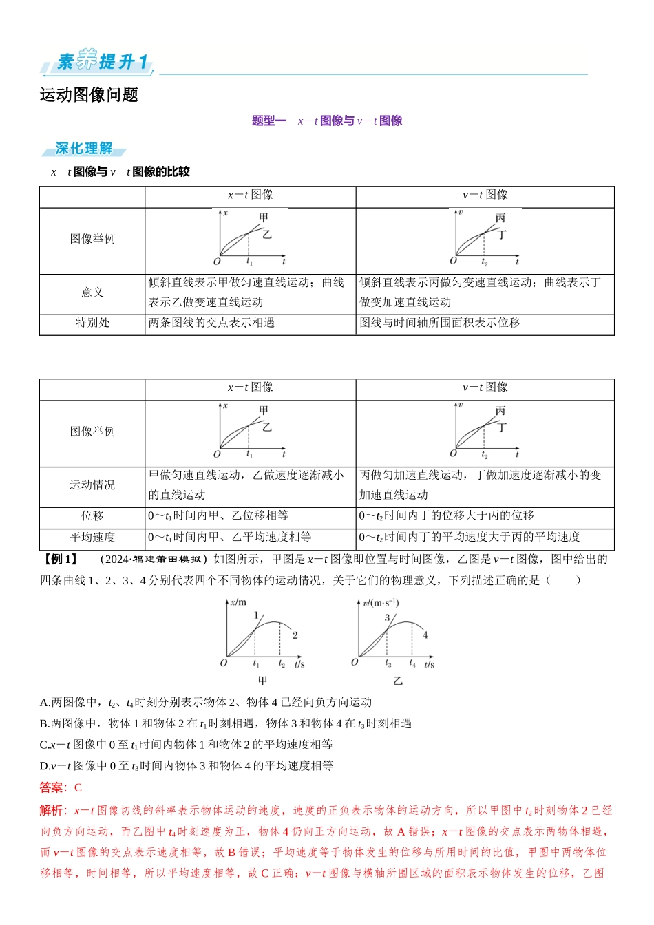 素养提升1⇒运动图像问题-【物理】2025版三维设计一轮总复习（提升版）.docx_第1页