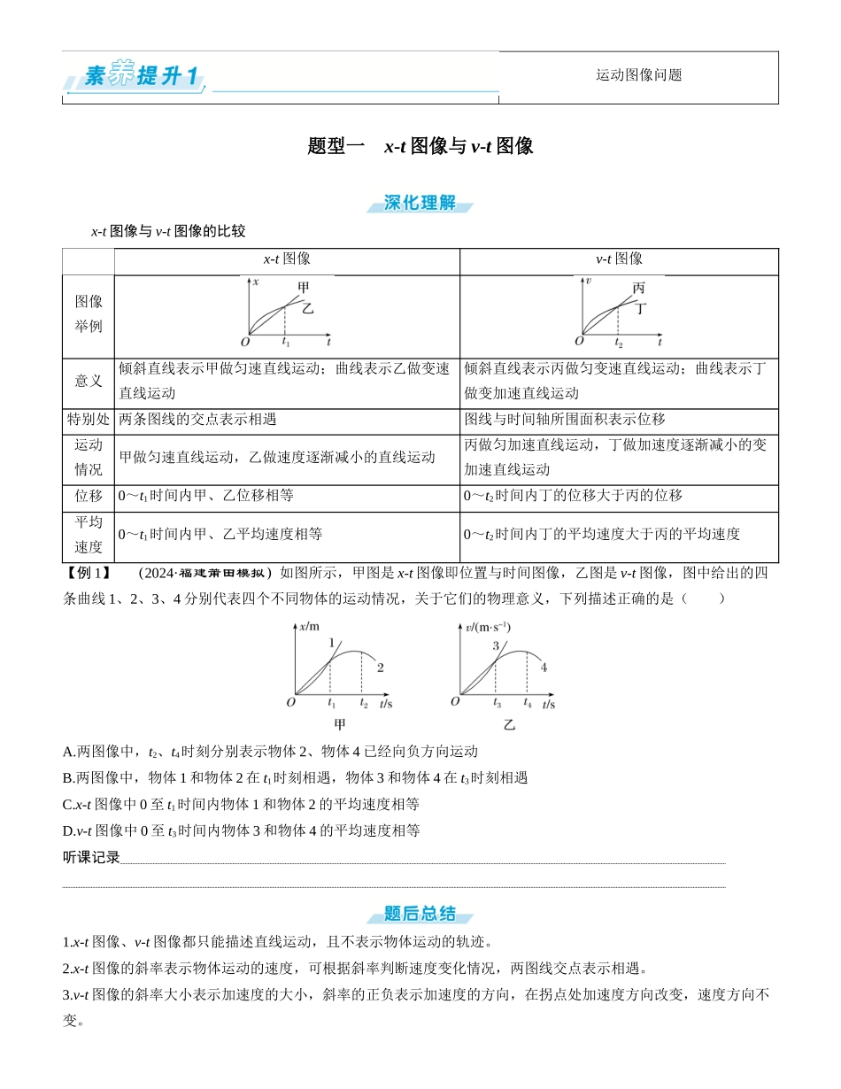 素养提升1⇒运动图像问题-【物理】2025版三维设计一轮总复习学生用书.docx_第1页