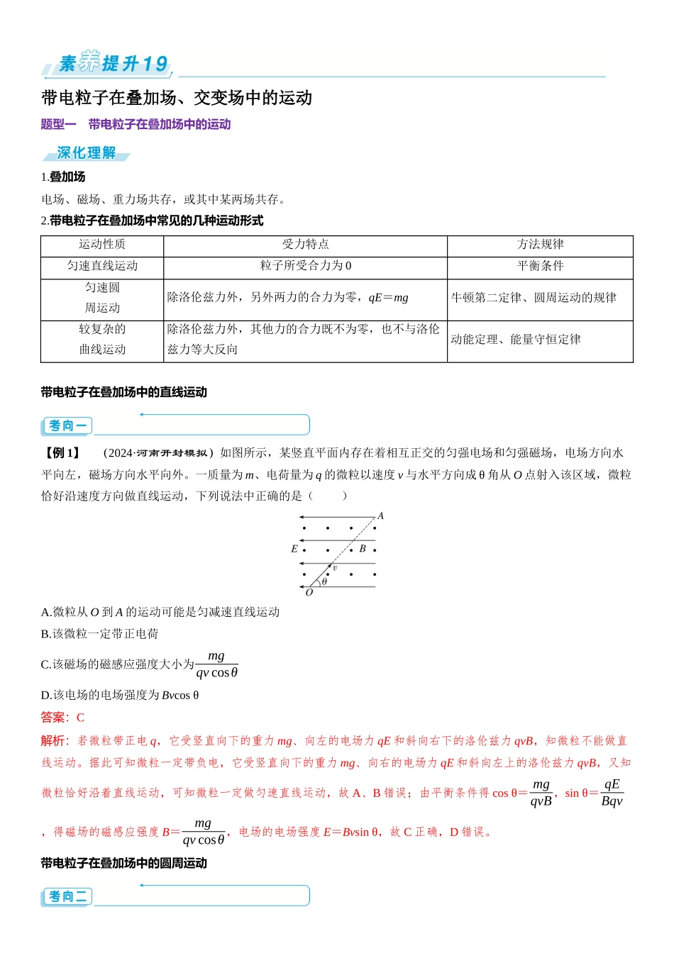 素养提升19⇒带电粒子在叠加场、交变场中的运动-【物理】2025版三维设计一轮总复习（提升版）.docx_第1页