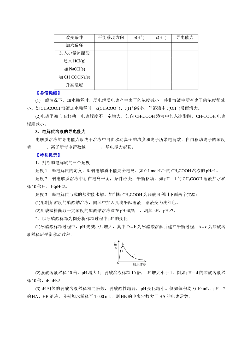 知识清单21 电离平衡-【上好课】2025年高考化学一轮复习知识清单（新高考专用）（原卷版）.docx_第3页
