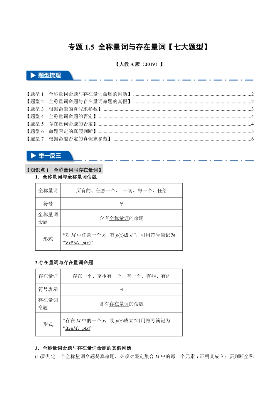 专题1.5 全称量词与存在量词【七大题型】（原卷版）-25学年高一数学举一反三系列（人教A版必修第一册）.pdf_第1页